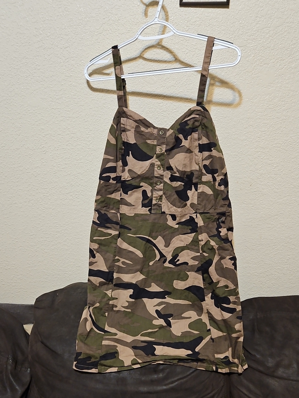 Cotton Express Camo Button-Front Mini Dress - Green/Tan/Black